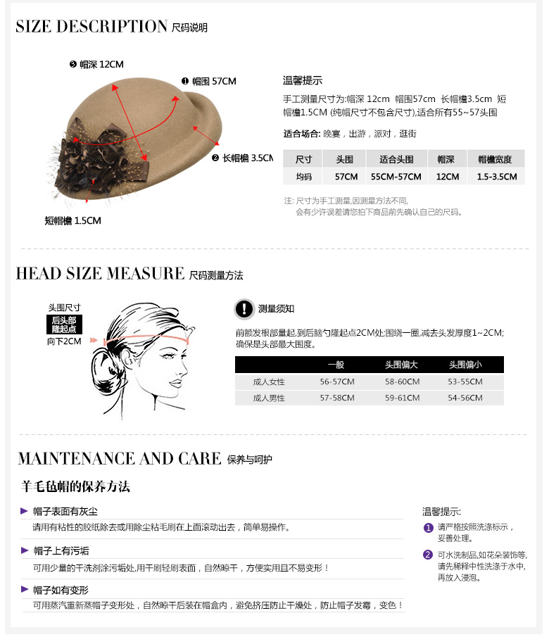 貝雷帽，羊毛呢帽，尺寸說明